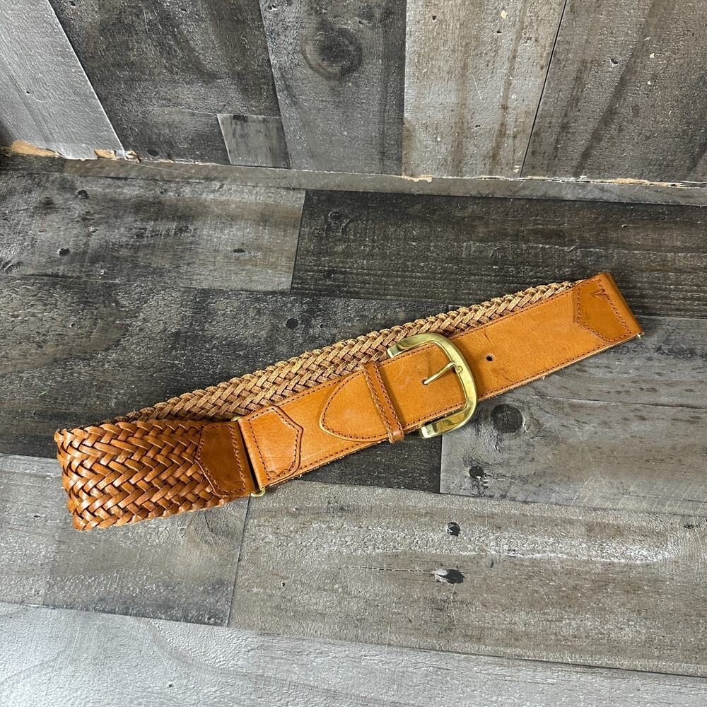 Vintage Liz Claiborne Brown Braided Leather Belt Womens Sz Medium‎ Woven Brass